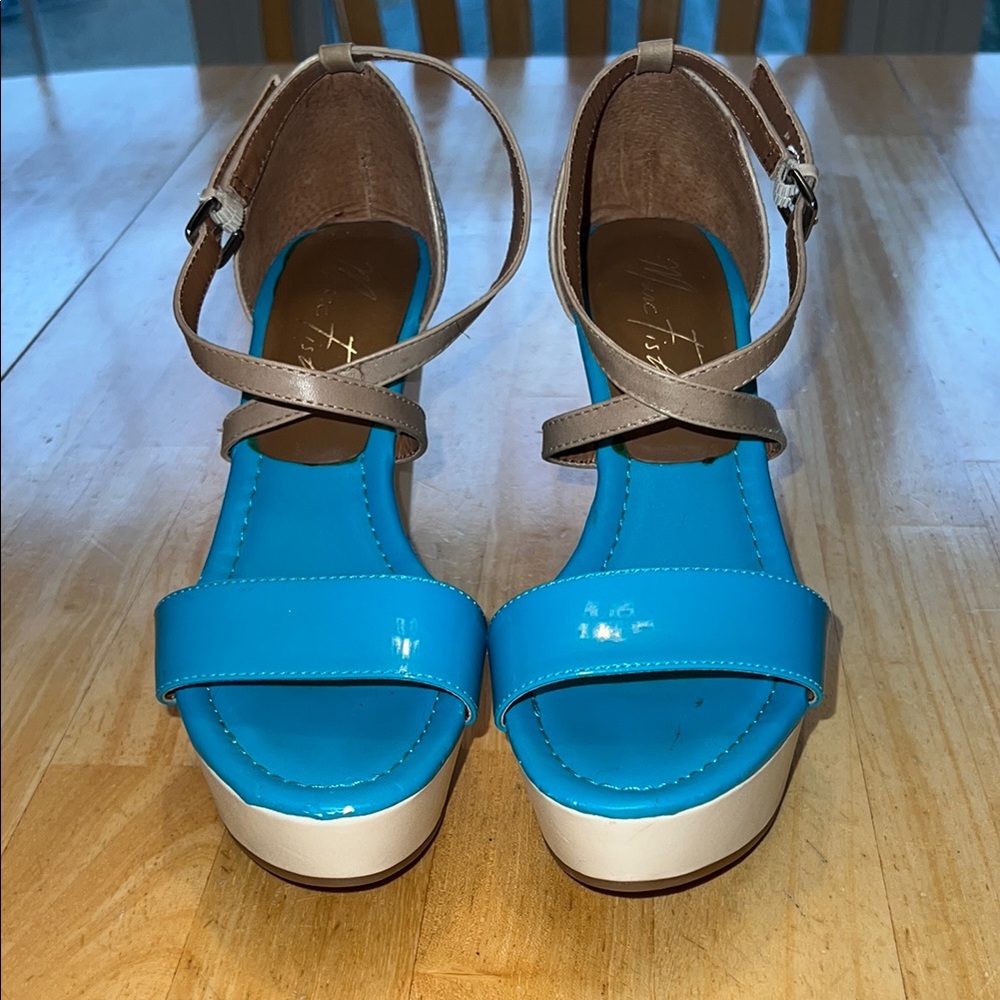 Marc Fisher| Blue and Tan| Wedge Heels